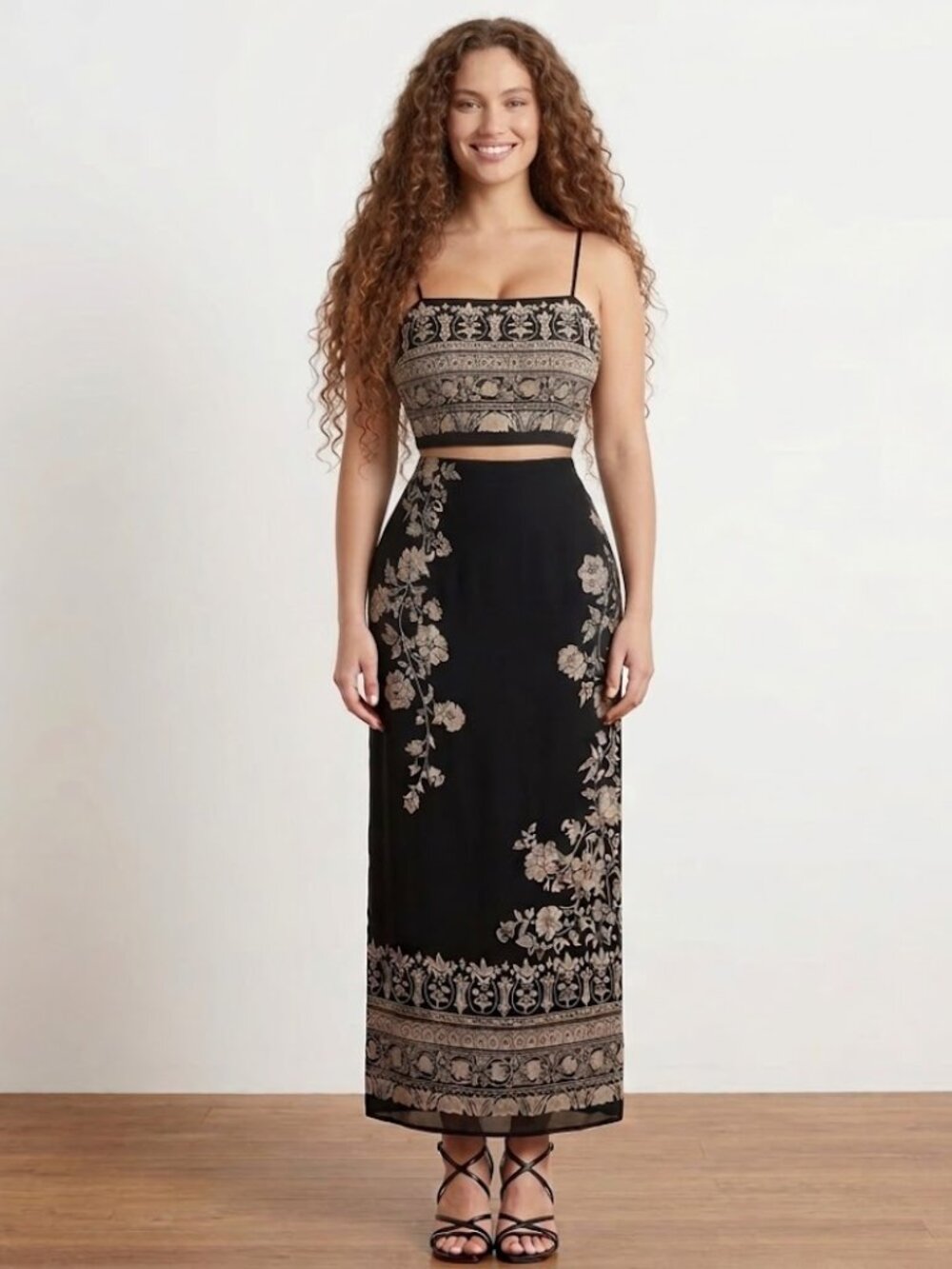 Margaret M Black and White Maxi Pencil Skirt Set